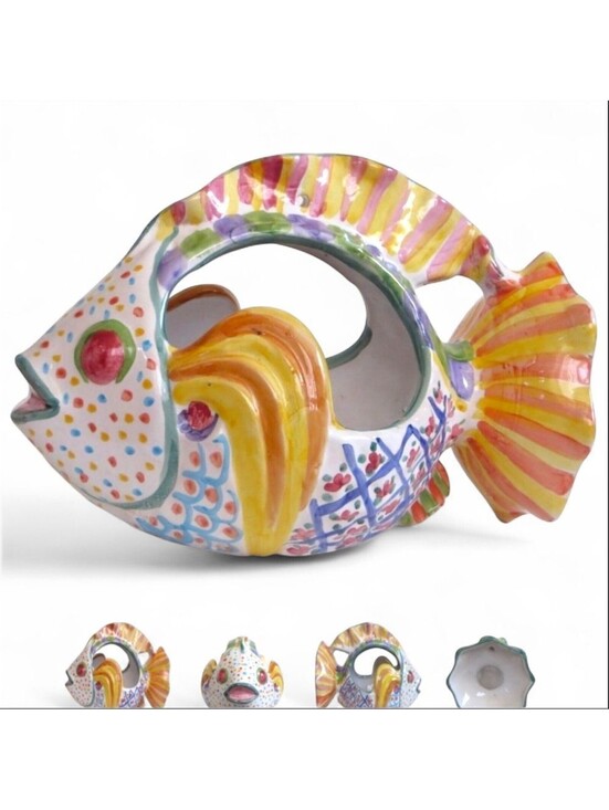 Other - Hand-Painted Ceramic Fish Shaped Vase